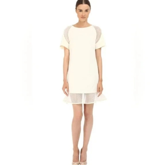 ZAC Zac Posen Dresses & Skirts - Zac Posen Off White Mini Dress US 2 XS Short Sleeve Graduation Prom Bachelorette